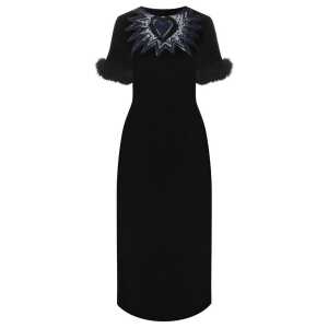 Fendi Fur Trim Velvet Midi Dress