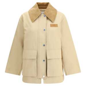 Ganni Cotton Jacket with corduroy collar