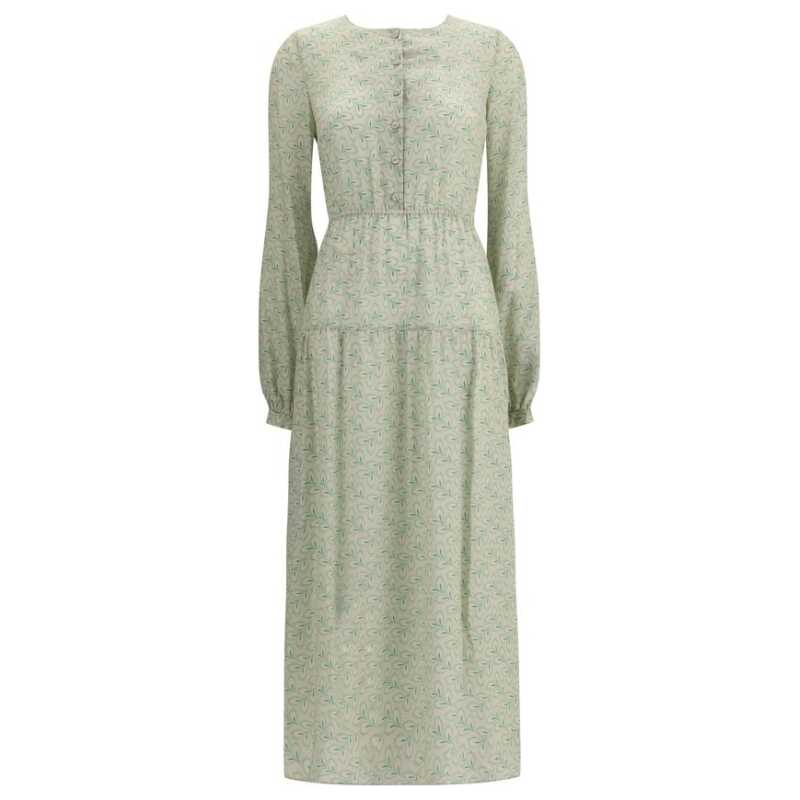 Kristina Ti Silk long Dress with foliage print, theFeinheit