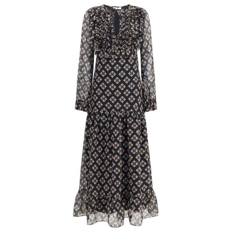 Kristina Ti Silk long Dress with rouches, theFeinheit
