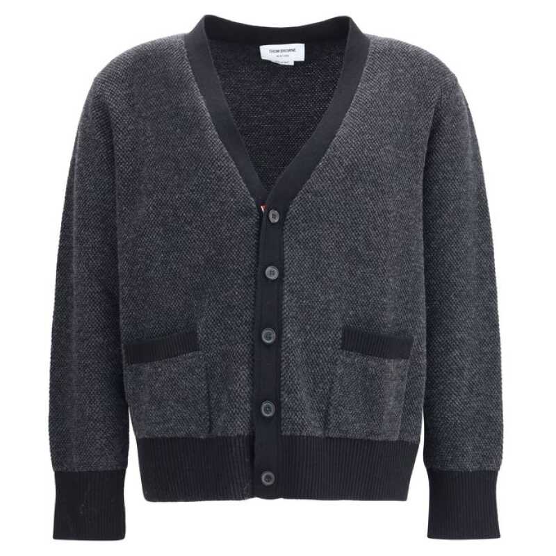 Thom Browne TEXTURED STITCH V NECK CARDIGAN IN WASHE, theFeinheit