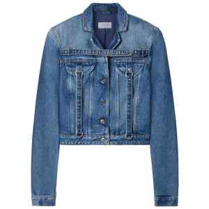 Off White Crop Denim Jacket With Belt