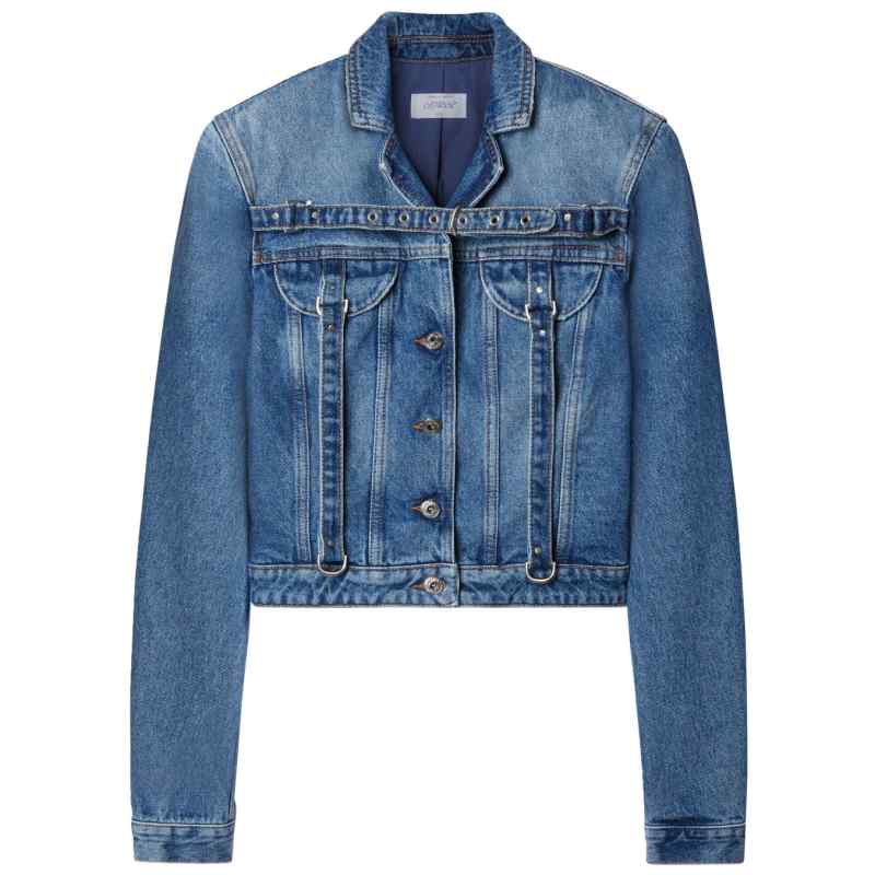 Off White Crop Denim Jacket With Belt, theFeinheit