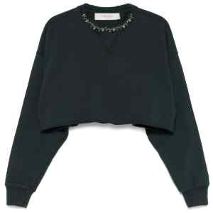 Golden Goose Cropped Cotton Sweatshirt with Crystals on the Front