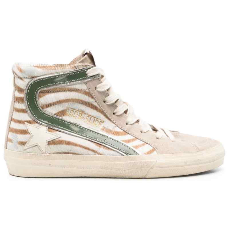 Golden Goose Slide in zebra-print pony skin with laminated leather flash, theFeinheit
