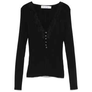 Self-Portrait Lace-trimmed ribbed top