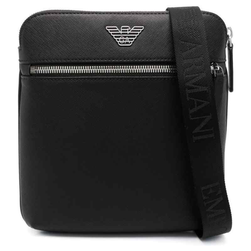 Emporio Armani Flat shoulder bag in regenerated saffiano leather with ASV eagle plaque, theFeinheit
