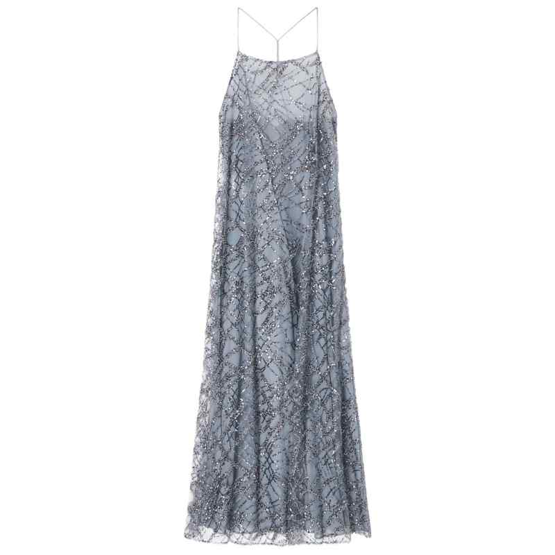Emporio Armani Long tulle dress with all-over micro sequin and jet embroidery, theFeinheit