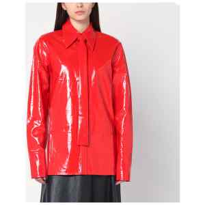 Jil Sander Shiny linen shirt with red tie