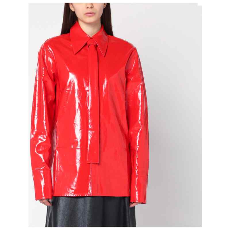 Jil Sander Shiny linen shirt with red tie, theFeinheit