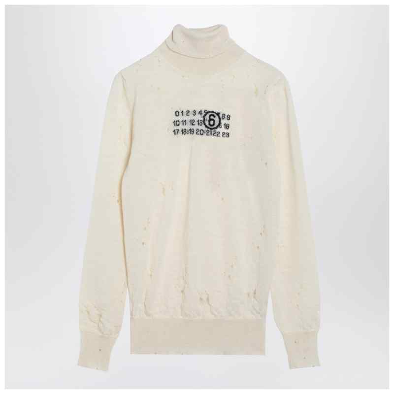 MM6 Maison Margiela Distressed turtleneck sweater with Numeric Signature, theFeinheit