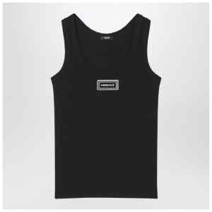 Versace Black stretch ribbed cotton tank top