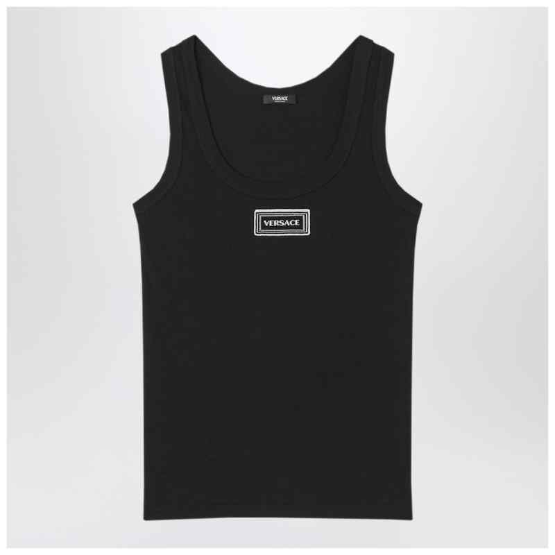 Versace Black stretch ribbed cotton tank top, theFeinheit