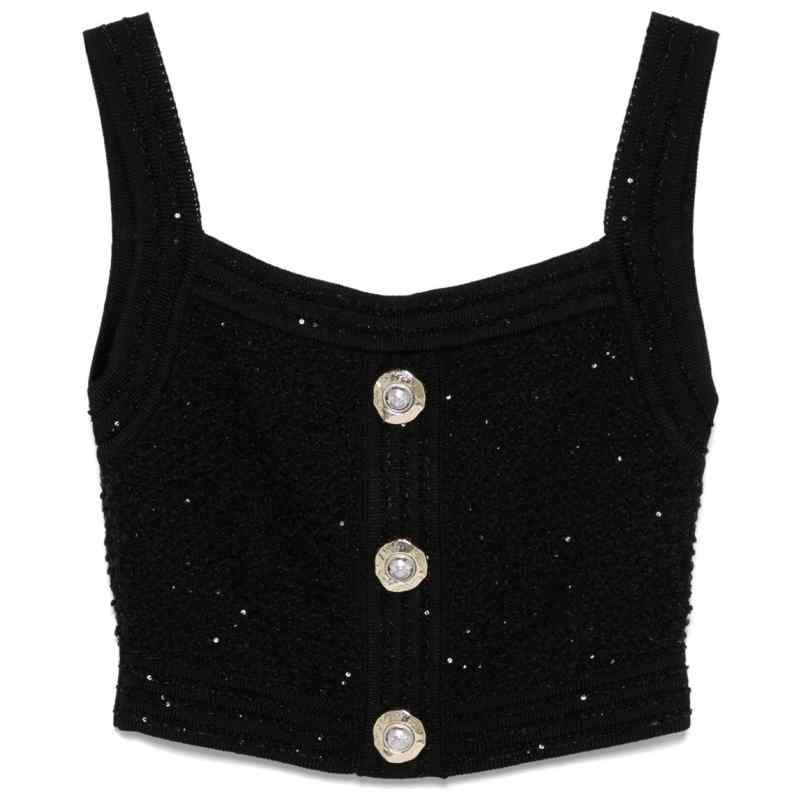 190106356-fw25-balmainpre-ff1ab052ki740pa Balmain Black Sleeveless Tops