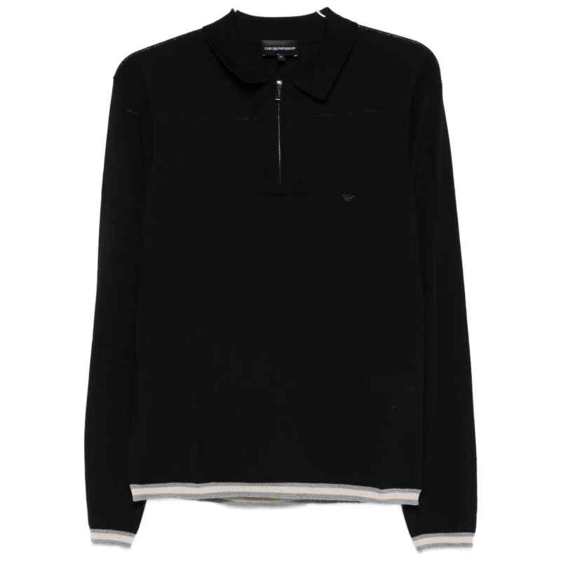 Emporio Armani Zip-up polo neck sweater in shaved virgin wool