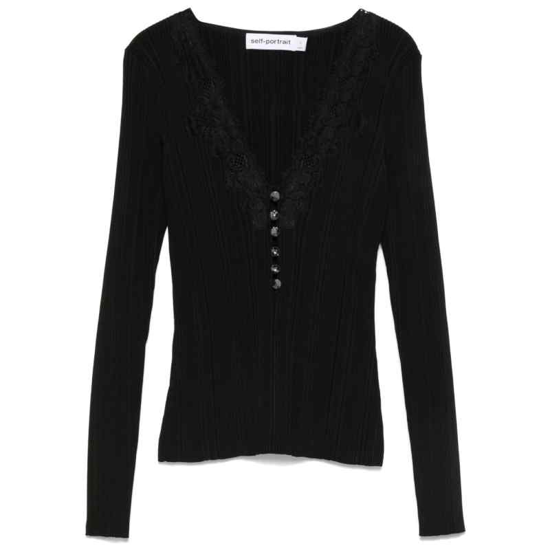 Self-Portrait Lace-trimmed ribbed top