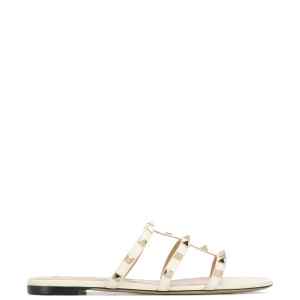 Valentino Garavani Rockstud Laminated Nappa Slide Sandal
