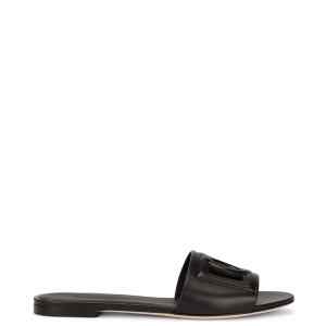 Dolce & Gabbana-DG logo leather flat slides in black calfskin