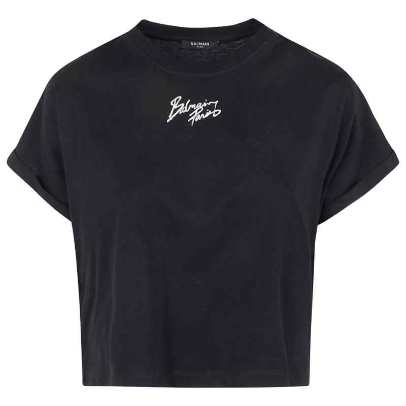 Balmain Logo cotton cropped t-shirt