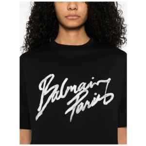 Balmain Cropped T-shirt with flocked Letter logo