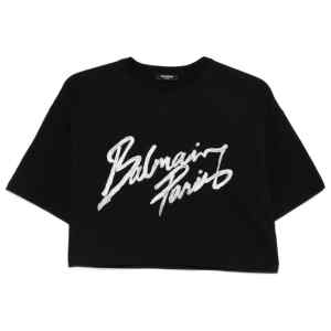 Balmain Cropped T-shirt with flocked Letter logo
