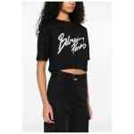 Balmain Cropped T-shirt with flocked Letter logo