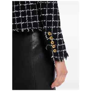 Balmain Frayed Button cropped Tweed Jacket