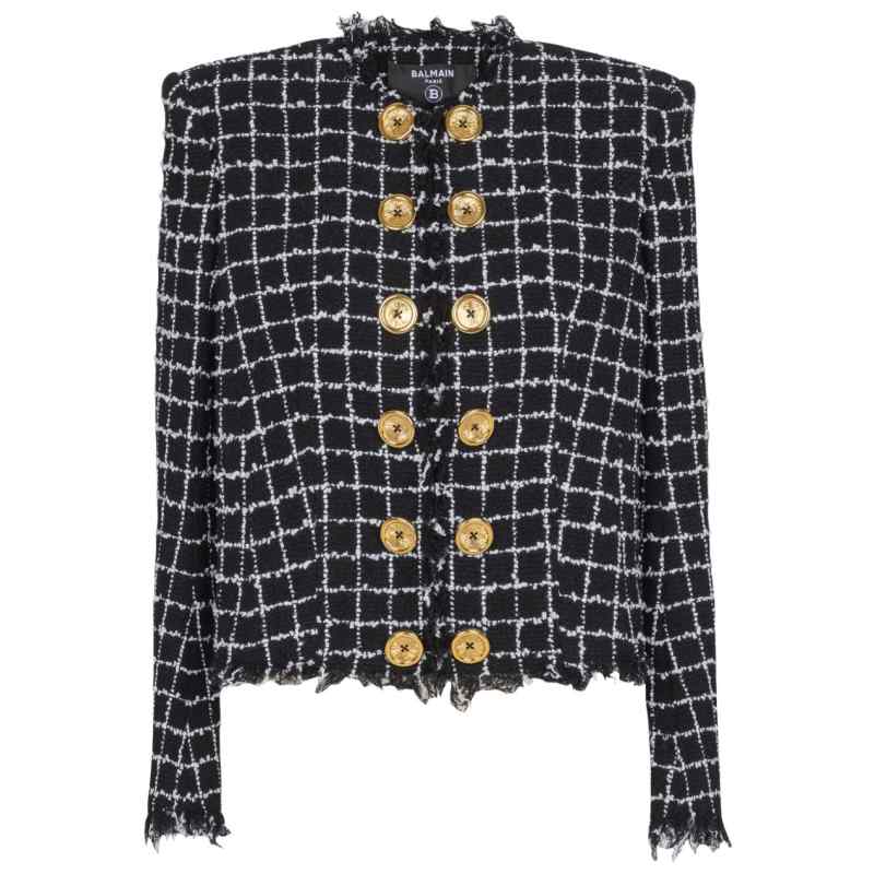 Balmain Frayed Button cropped Tweed Jacket
