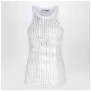 The Attico White tank top with rhinestones