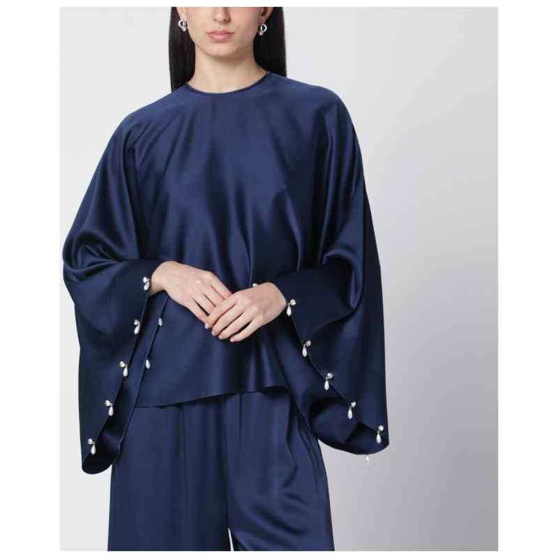 Stella McCartney Navy blue oversized viscose satin blouse, theFeinheit