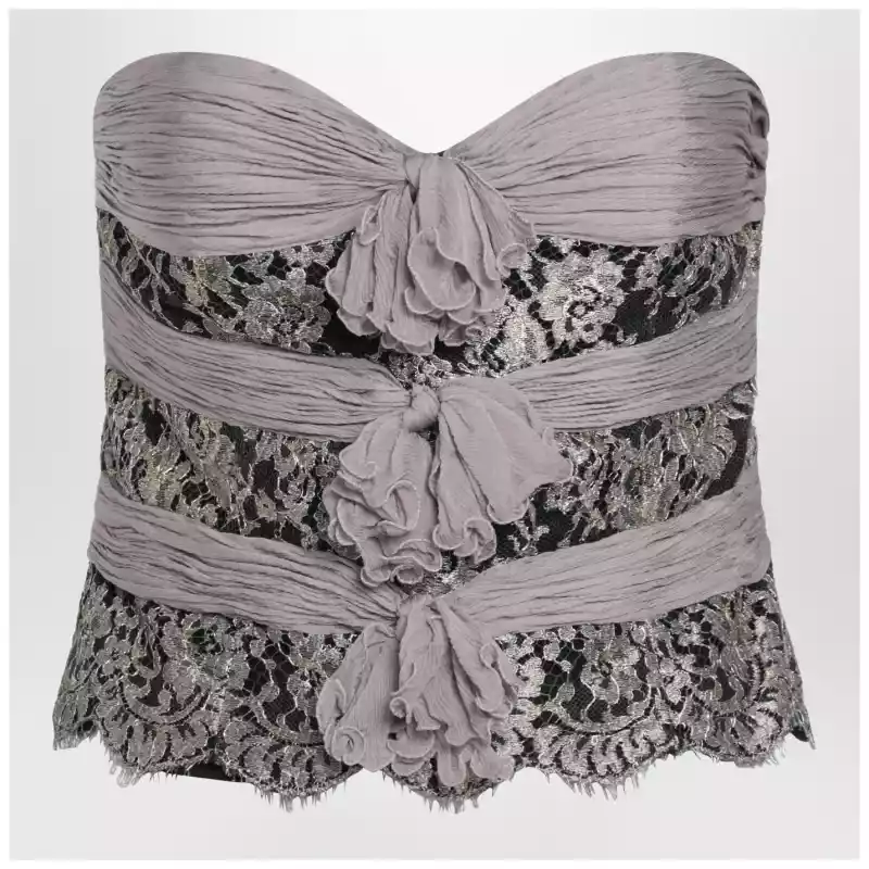 Valentino Grey/mauve/gold chiffon silk top