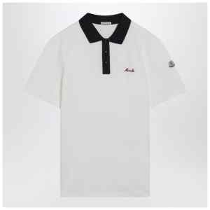 Moncler White cotton piqué polo shirt with embroidered logo