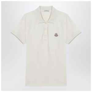 Moncler White cotton polo shirt with logo patch