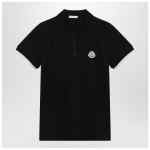 Moncler Black cotton piqué polo shirt with embroidered logo