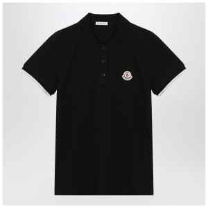 Moncler Black cotton piqué polo shirt with embroidered logo