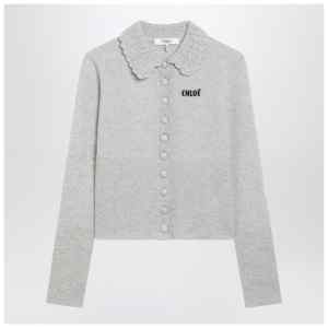 Chloé Light grey wool cardigan with logo