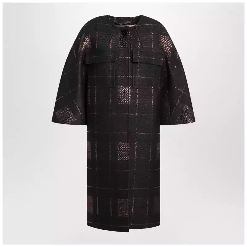 Max Mara Atelier Black cocoon coat in jacquard lamé