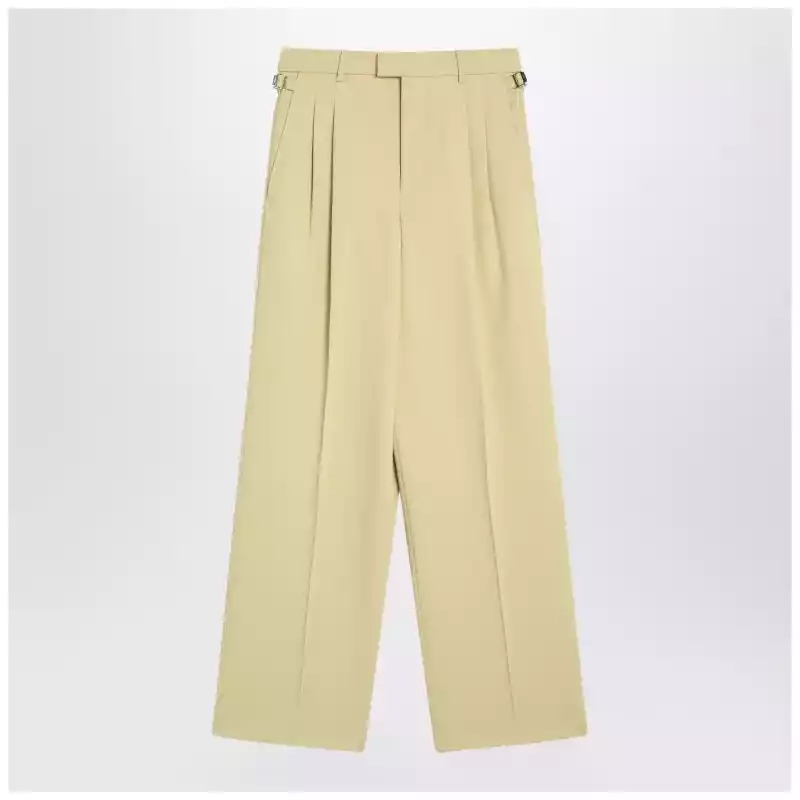 Ami Paris Wide lime-coloured wool trousers