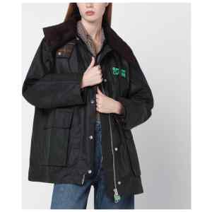 Barbour x GANNI Waxed duffle coat with tartan details