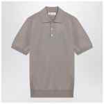 Brunello Cucinelli Light brown cotton knit polo shirt