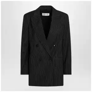 Max Mara Black pinstriped double-breasted wool jacket
