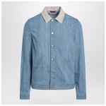 Brunello Cucinelli Blue denim jacket with suede collar