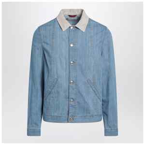 Brunello Cucinelli Blue denim jacket with suede collar