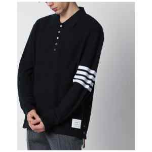 Thom Browne Navy blue cotton polo shirt