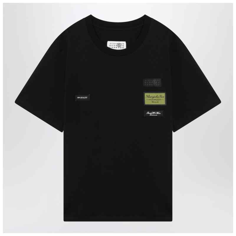 MM6 Maison Margiela Black cotton T-shirt with label details, theFeinheit