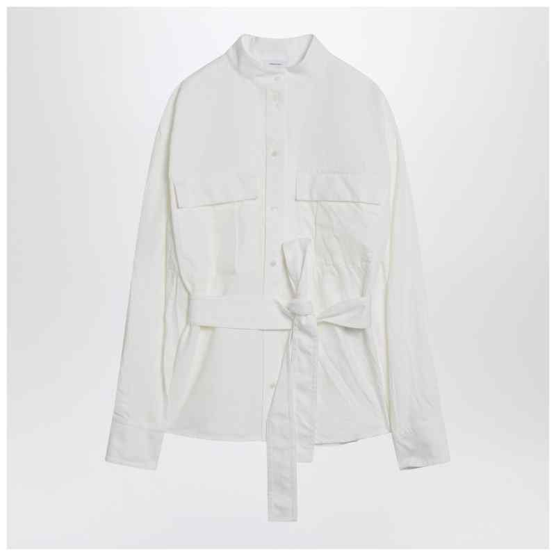 Ferragamo White belted shirt in cotton blend, theFeinheit