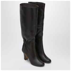 Ferragamo Ruched Boots in Dark Brown Leather