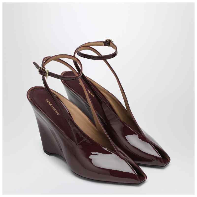 Ferragamo Peep Toe Wedge Sandals in Bordeaux, theFeinheit
