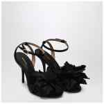 Ferragamo Black satin flower sandals
