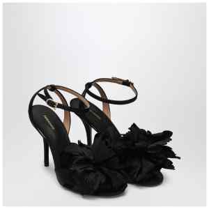 Ferragamo Black satin flower sandals
